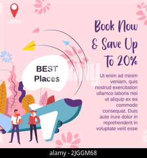 Best places, book tour now, travel agency ads Stock Vector