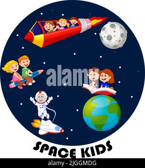 Cartoon kids space travel collection Stock Vector