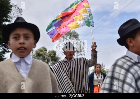 Different indigenous communities from southwestern Colombia gathered to celebrate the festival of the sun 'inti Raymi' in Ipiales, Narino - Colombia o Stock Photo