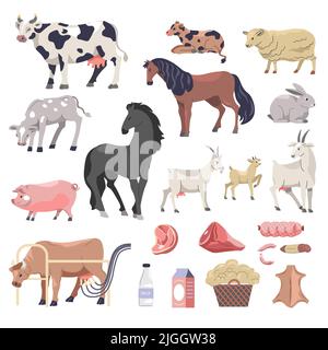 Cattle cows and horses, sheep and goats farms Stock Vector
