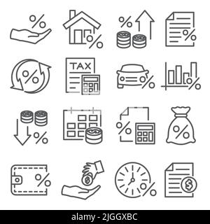 Tax line icons set on white background Stock Vector