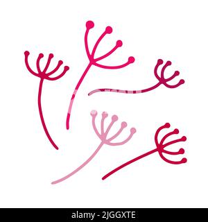 Doodle delicate twig. Hand-drawn cute plant isolated on white background. Pink Herb with small buds. Vector floral illustration for interior, gardenin Stock Vector