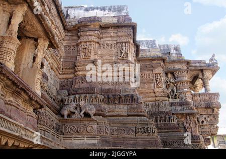 Beautifully carved Hira Bhagol or Gate, the eastern gate named after it's architect, Hiradhar, located in Dabhoi, Gujarat, India Stock Photo