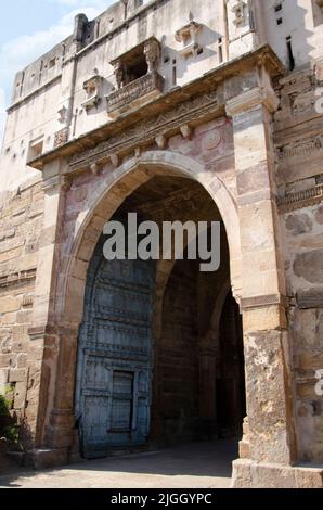 Beautifully carved Hira Bhagol or Gate, the eastern gate named after it's architect, Hiradhar, located in Dabhoi, Gujarat, India Stock Photo