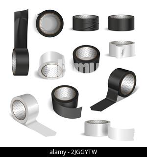 Tape roll black and white pieces realistic set isolated vector illustration Stock Vector