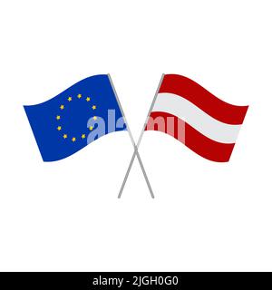 Austrian and European Union flags vector isolated on white background Stock Vector