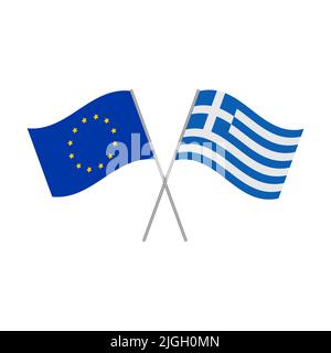 European Union and Greek flags vector isolated on white background Stock Vector