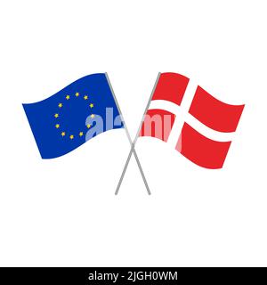 European Union and Danish flags vector isolated on white background Stock Vector
