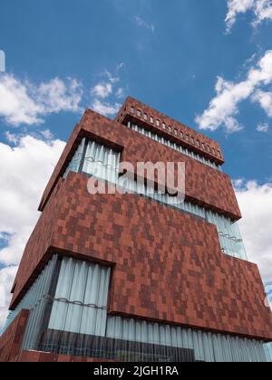 Antwerp, belgium, 02 July 2022, Detail photo of the museum aan de Stroom or in short the MAS in Antwerp Stock Photo