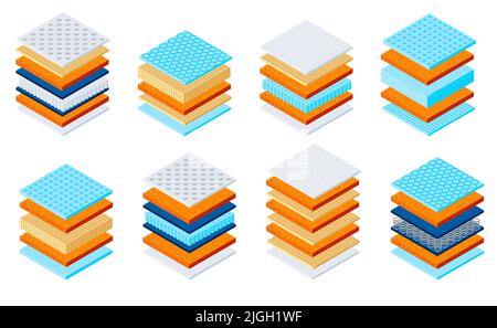 Healthy sleeping orthopedic mattress big set with multiple layer schemes colorful icons isolated on blank background vector illustration Stock Vector