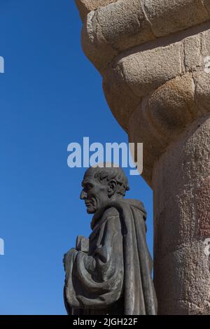 San Pedro de Alcantara statue, Caceres, Spain. Enrique P. Comendador self-portrait sculptor, 1954 Stock Photo