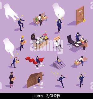 Unemployment and jobless people isometric set isolated vector illustration Stock Vector