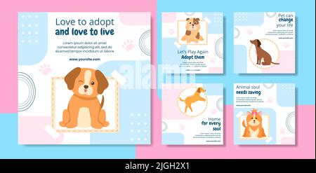 Animal shelter Social Media Post Template Flat Dog Cartoon Background Illustration Stock Vector