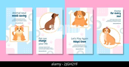 Animal shelter Social Media Stories Template Flat Dog Cartoon Background Illustration Stock Vector