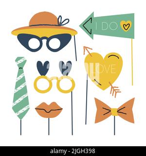 Flat design photo booth props set. Stock Vector