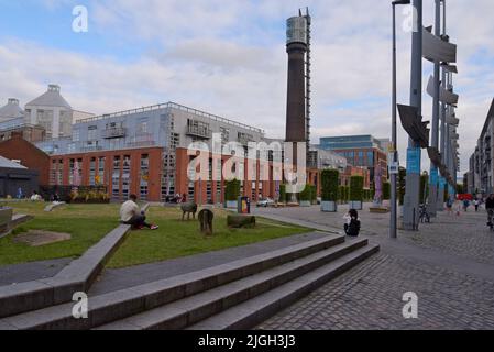 The Generator Hostel and Skyview Tower in Smithfield Square, a trending area of Dublin City, Ireland. July 2022 Stock Photo