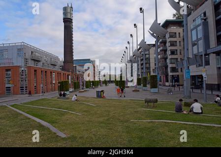 The Generator Hostel and Skyview Tower in Smithfield Square, a trending area of Dublin City, Ireland. July 2022 Stock Photo