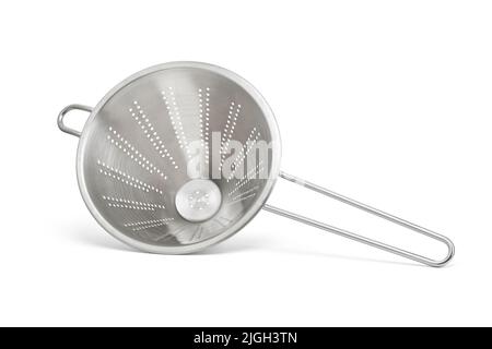Stainless conical strainer with handle, cut out, photo stacking Stock Photo