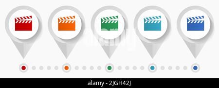 Video, cinema concept vector icons, editable infographic template, set of colorful flat design pointers Stock Vector