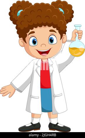 Cartoon scientist holding test tubes. Vector illustration in cartoon ...