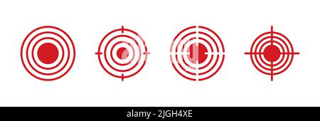 Pain point icons set. Pain red circles mark. Target spot symbols for medical design. Concept killer for headaches, abdominal aches. Editable stroke Stock Vector