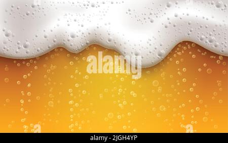 Beer foam realistic composition close up of a bright orange beer drink with bubbles inside vector illustration Stock Vector