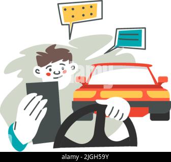 Using phone and talking while driving, accident Stock Vector