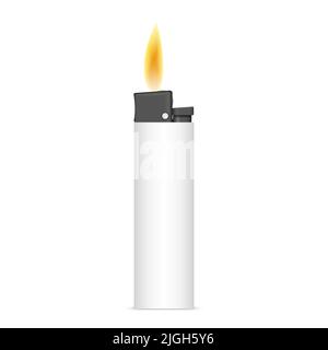Photorealistic lighter with fire, front view. 3D vector illustration. Stock Vector