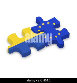 Ukraine eurointegration, UA progress to join the European Union. Puzzles in the colors of national flags, vector illustration. Stock Vector