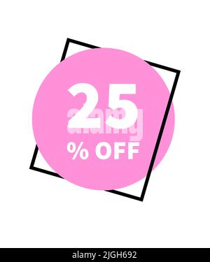 25% OFF Discount Vector Graphic. Light Pink Circle Icon in Black Frame. isolated on white Background. Stock Vector