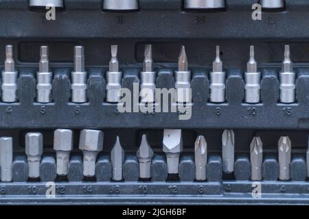 A set of torx tools, socket wrenches, screwdrivers and other tools. A tool for car repair. Selective focus Stock Photo