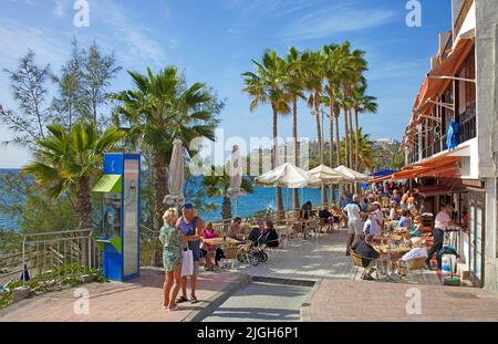 Restaurants and Bars at the beach promenade of Patalavaca, Arguineguin, Grand Canary, Canary islands, Spain, Europe Stock Photo