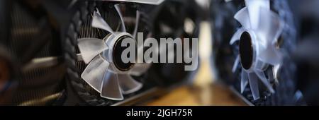 Computer processors placed on wooden surface in front of each other Stock Photo