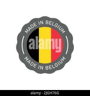 Made in Belgium colorful vector badge. Label sticker with Belgian flag. Stock Vector