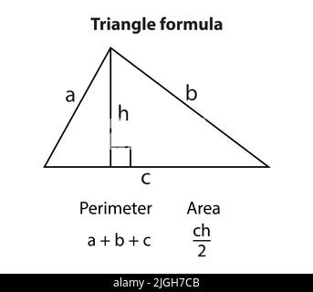 Triangle area formula with illustration on a black chalkboard isolated. mathematical formula equation on the whiteboard. Vector Stock Vector