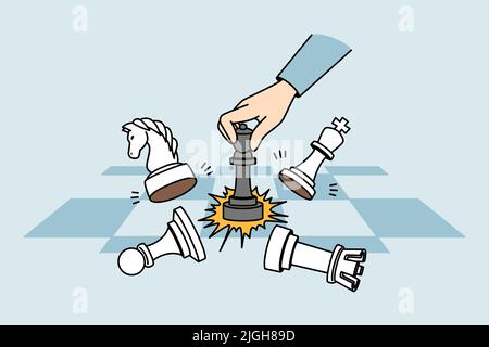 Businessman playing chess on chessboard. Concept of business strategy and planning. Gambit utter and victory. Vector illustration.  Stock Vector