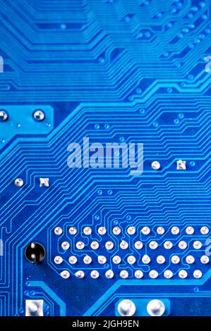 Close up of a printed blue computer circuit board Stock Photo