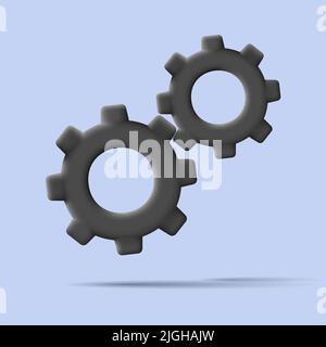 3d icon of gear, two black render cogwheels. Vector illustration Stock Vector