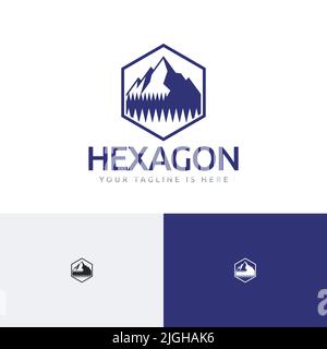 Pine Tree Mountain Hexagon Shield Explore Adventure Holiday Logo Stock Vector