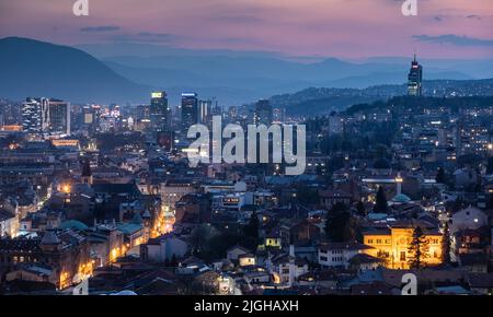 Sarajevo at sunset in Bosnia and Hercegovina Stock Photo