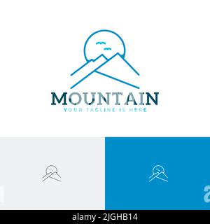 Sun Summit Mountain Nature Landscape Line Logo Stock Vector