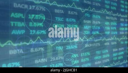 Image of data processing over blue background Stock Photo