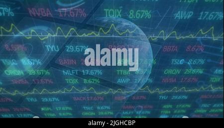 Image of data processing over blue background Stock Photo