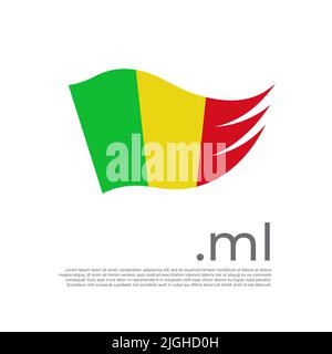 Mali flag. Vector stylized design national poster on a white background. Malian flag painted with abstract brush strokes with ml domain, place text Stock Vector