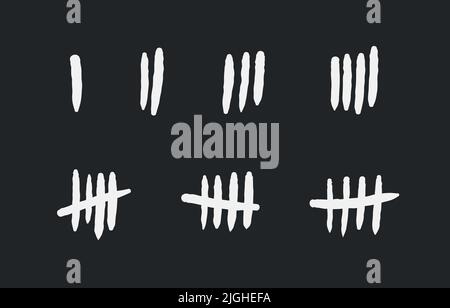 Prison wall counting lines vector. Tally marks - slashed lines isolated vector collection. Stock Vector
