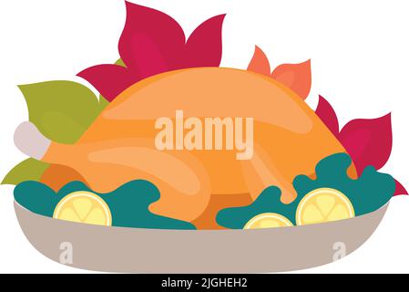 Roast turkey with lemon semi flat color vector object Stock Vector