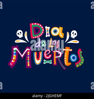Dia de los muertos or Day of Dead mexican holiday banner with vector calavera skulls. Mexico traditional fiesta party of dead day or dia de los muertos with bones and calavera ornament pattern Stock Vector