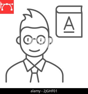 School teacher line icon, school and education, teacher vector icon, vector graphics, editable stroke outline sign, eps 10. Stock Vector