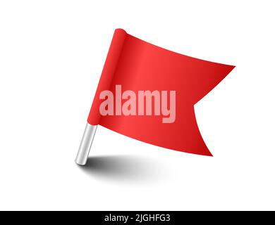 Red pins tacks flags. Attach buttons on needles, pinned office thumbtack. Vector illustration. Stock Vector