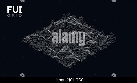 FUI GUI 3D Vector Landscape Scan Grid. Abstract futuristic background. Sci-Fi Hi-Tech design Stock Vector